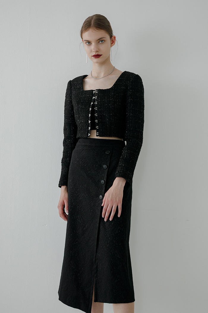 jacquard slit skirt (black)