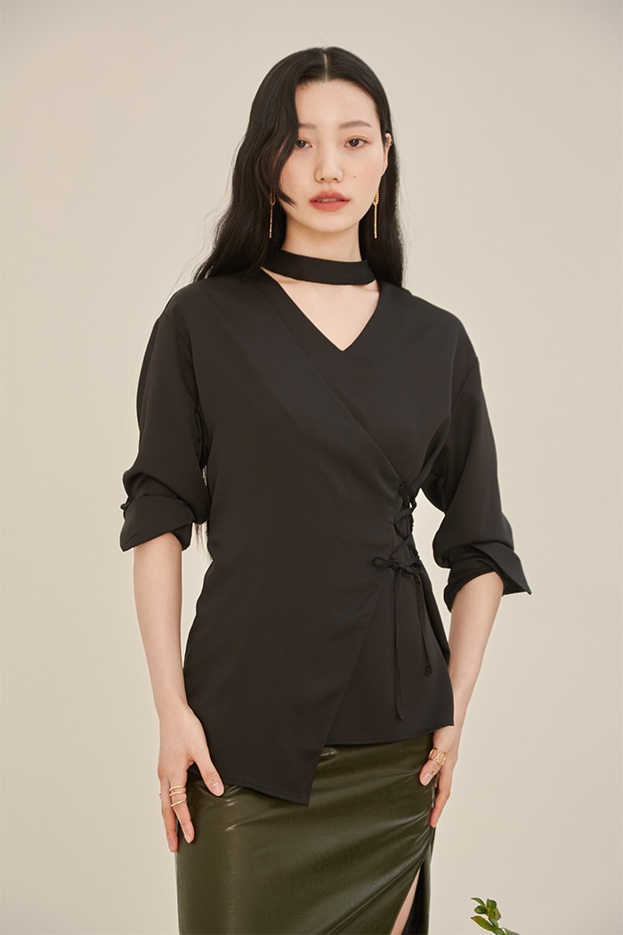 Silky layered blouse (black)