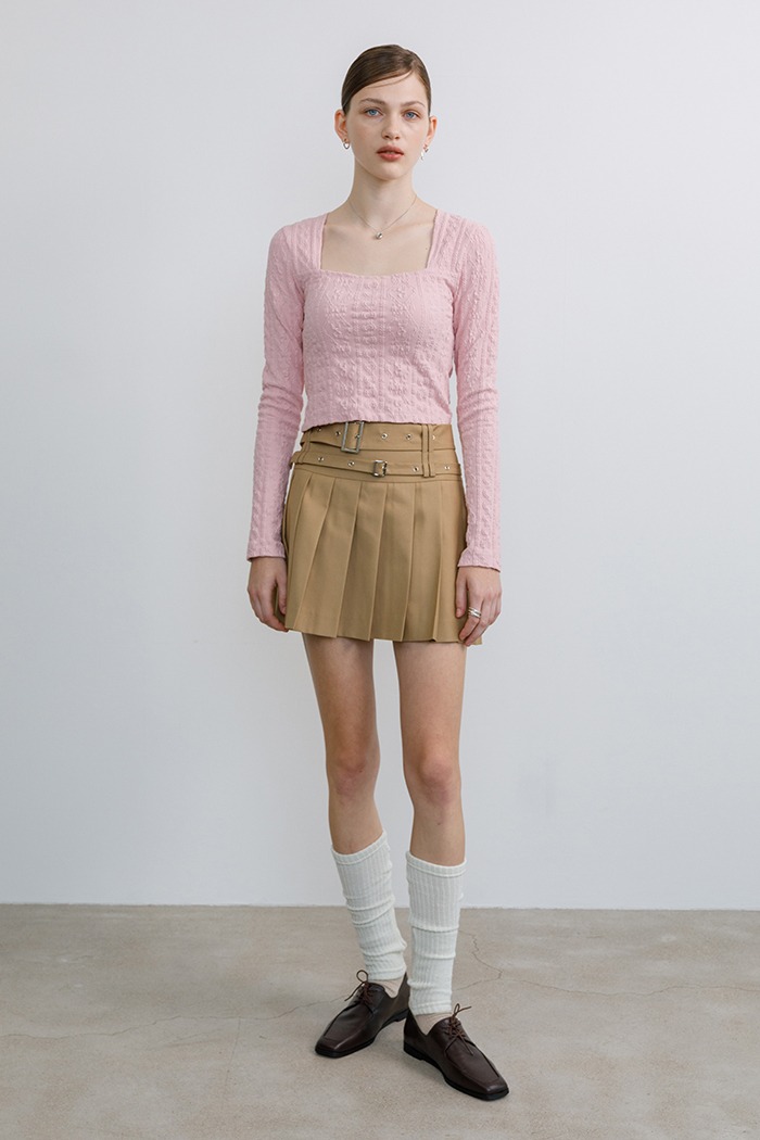 [M size 10/26 순차출고] Double belted pleats mini skirt (camel)