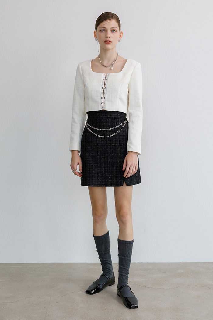 [12/15 순차출고] Tweed chain skirt (black)