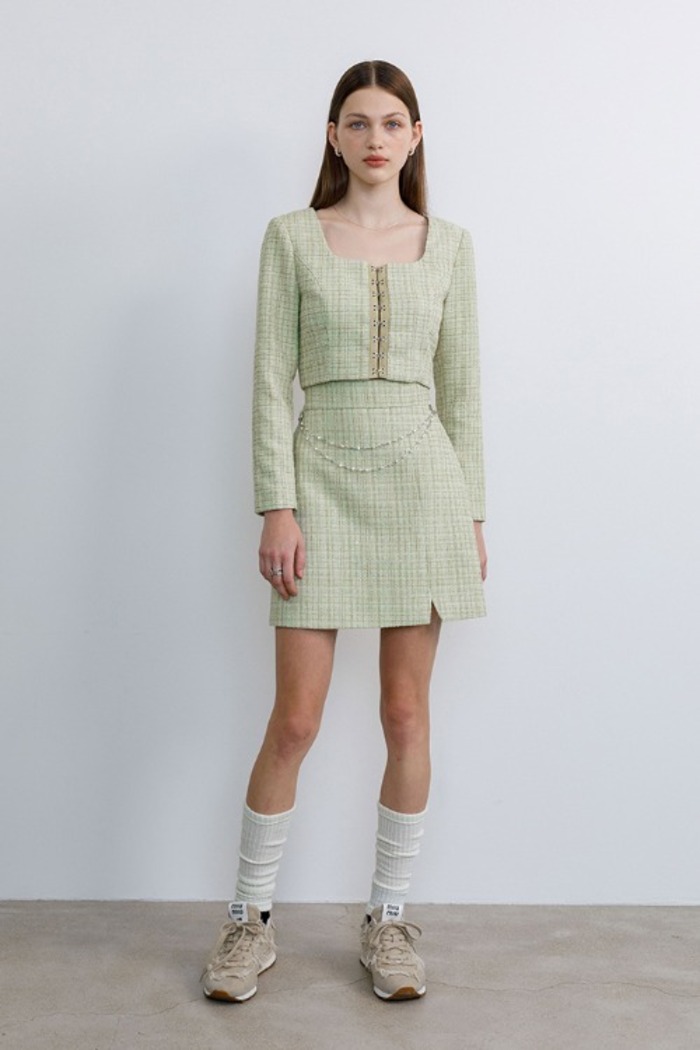 Tweed chain skirt (green)