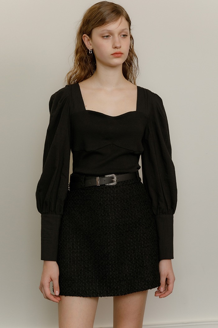 Western belt a-line tweed skirt (black)