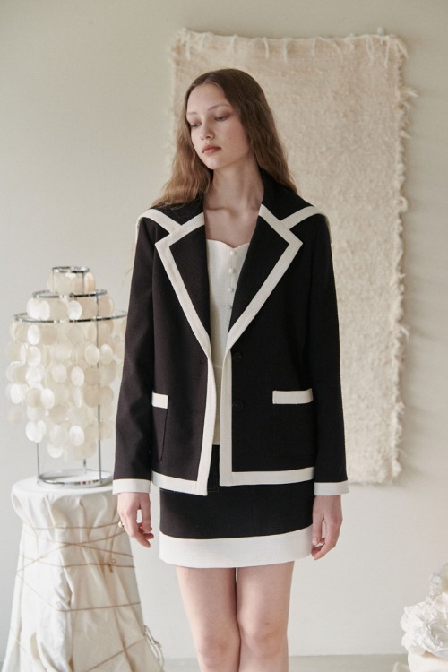 [Sample] Sailor collar tweed jacket + Pocket tweed skirt (black) size S