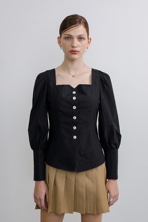 [Sample] Puff sleeve slim blouse (black)