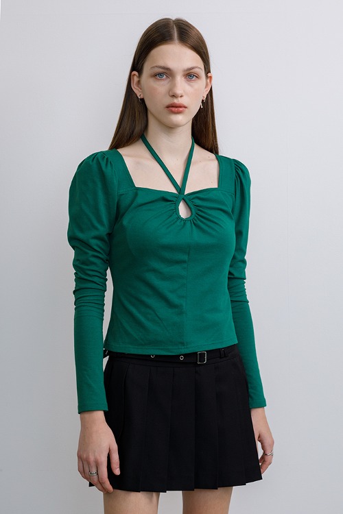[Sample] Halterneck puff sleeve T-shirt (green)
