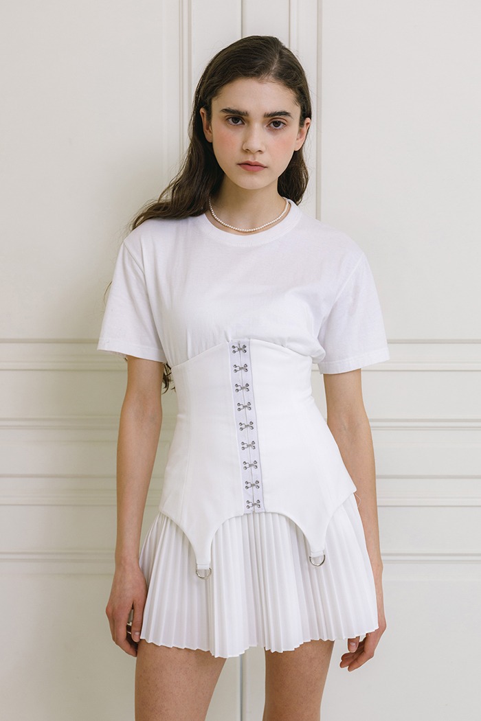 [Sample] Corset hook pleats skirt set (white)