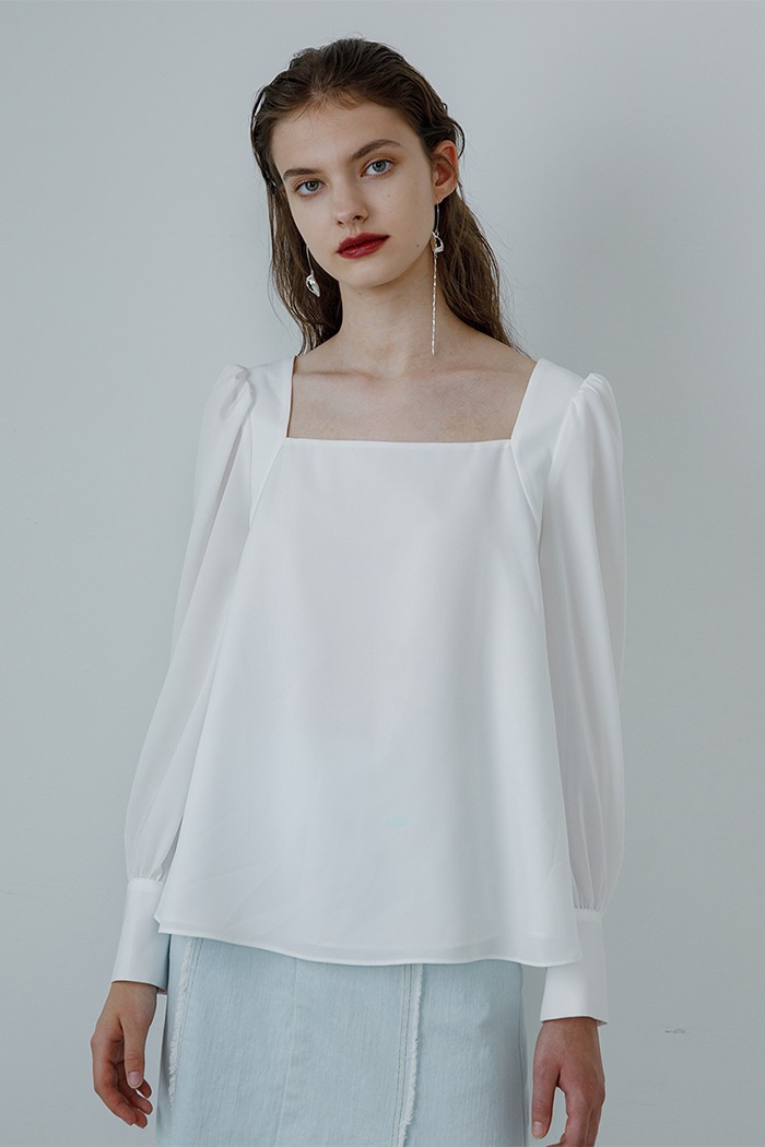 Square neck blouse (white)