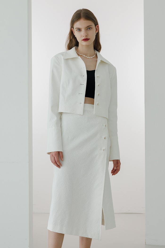 [Refurb] jacquard slit skirt (white)
