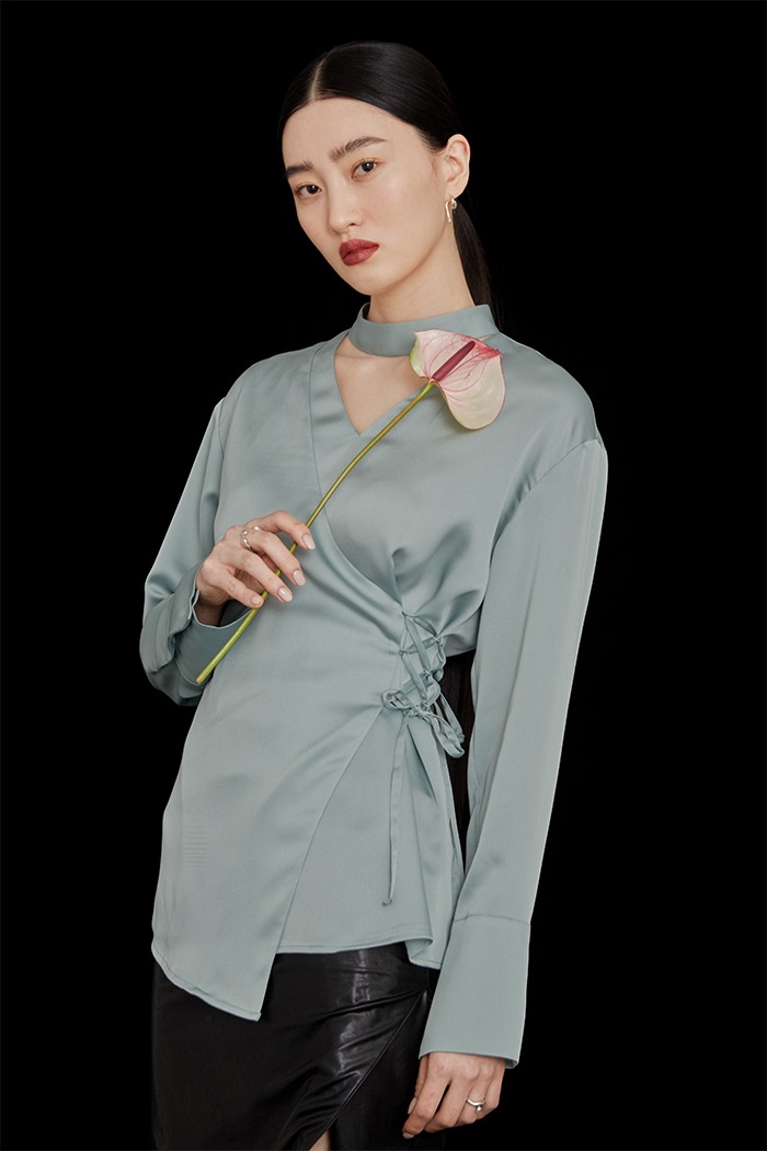 Silky layered blouse (mint)