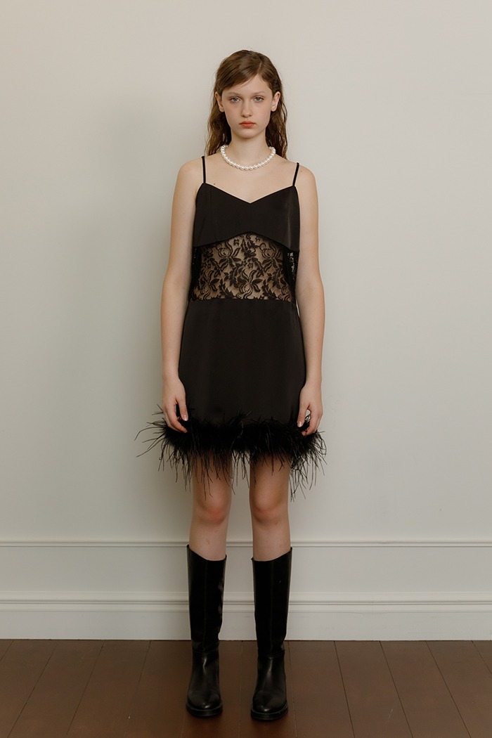 Ostrich feather slip dress (black)